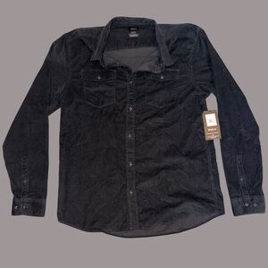 RVCA Men's Freeman Black Corduroy Button-Up Long Sleeve Size L Regular Fit